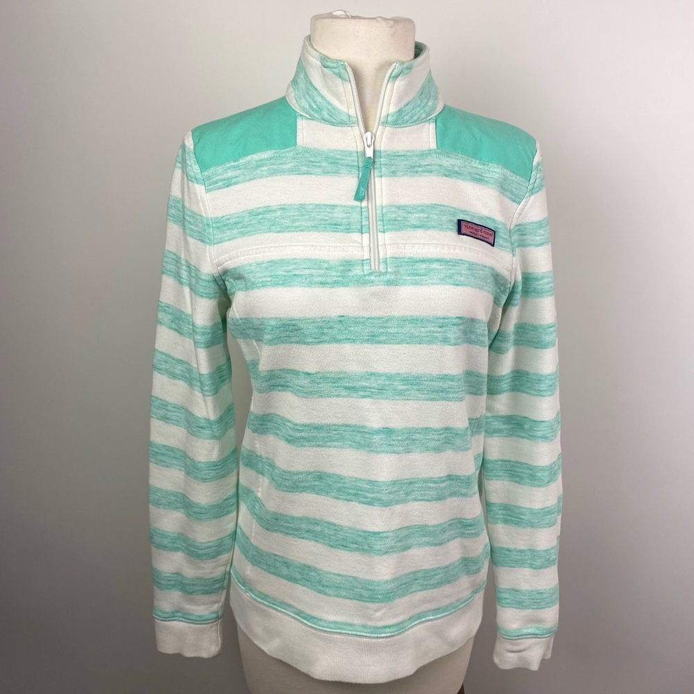 VINEYARD VINES Women’s Sweatshirt Size Small Quarter Zip Teal White Stripes